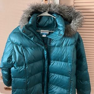 Columbia Deep Teal Puffer Coat Jacket Fur Hood 3X